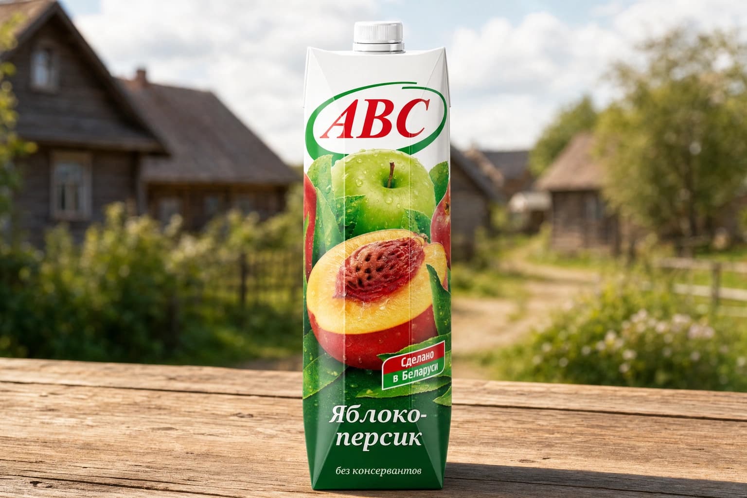 Яблочно-персиковый нектар с мякотью гомогенизированный стерилизованный АВС 1л