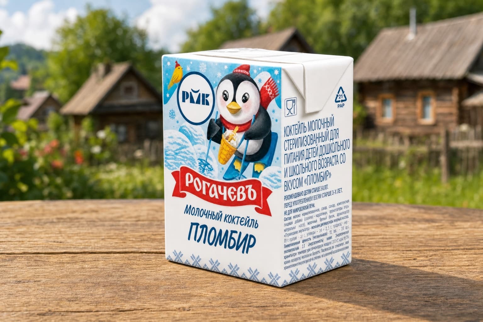 Коктейль молочный "Пломбир" стерил. для пит. детей дошк. и шк.возр. ТБА 210г 2,5 %, с соломкой ТМ "Рогачевъ"