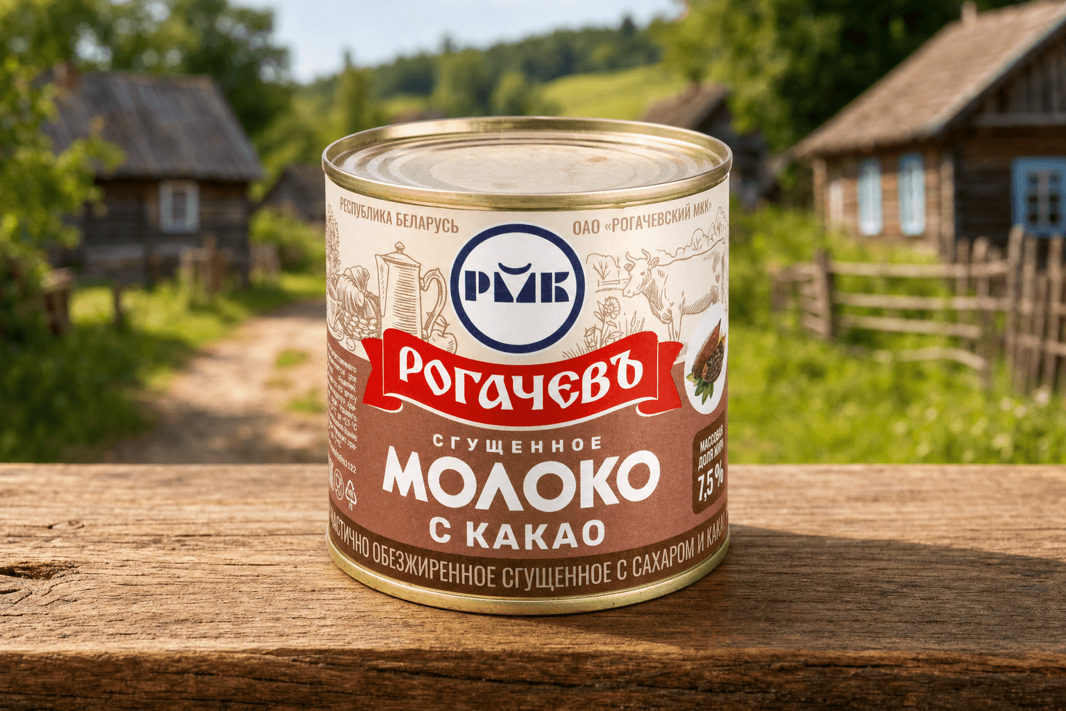 Молоко частично обезжир. сгущ. с сахаром и какао м.д.ж. 7,5% в ж/б, 380 г ОАО "РМКК"