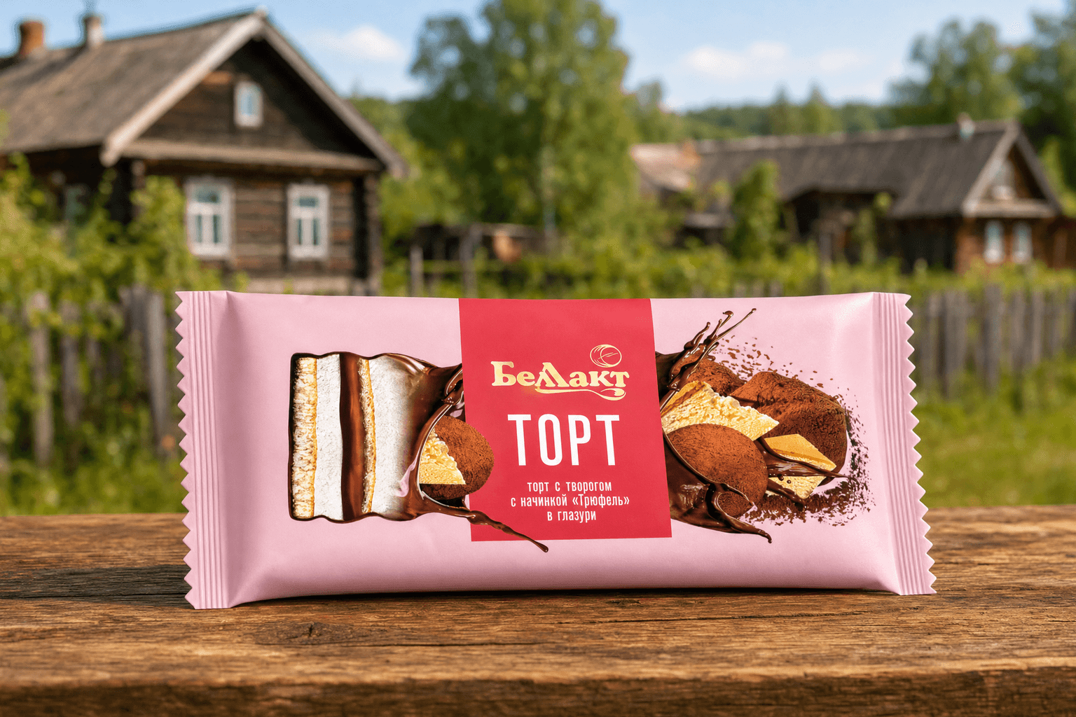 Торт с творогом с начинкой "Трюфель" в глазури, массовая доля жира в творожной части продукта 24%, 200 г