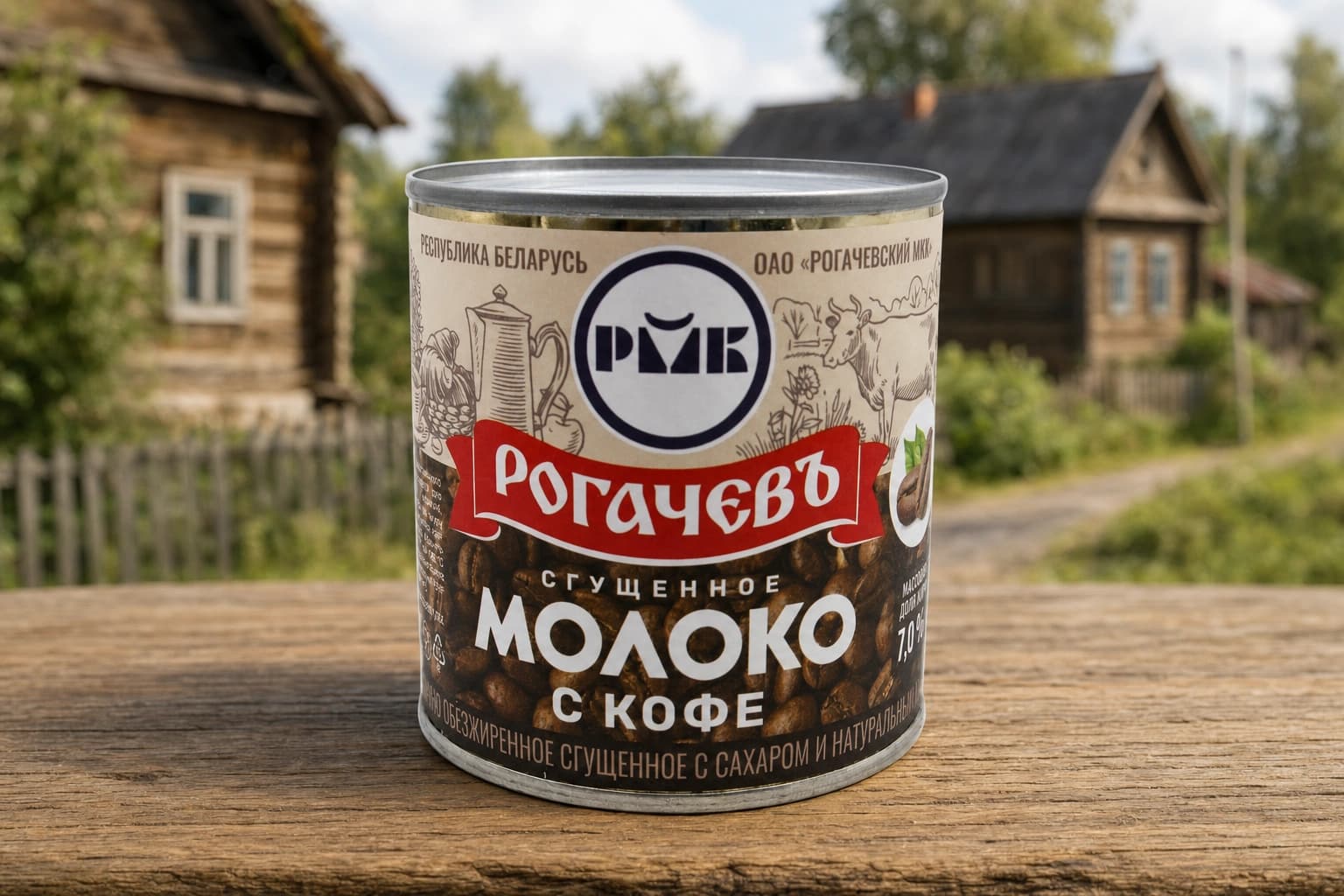 Молоко ч/обезж сгущенное с сахаром и натуральным кофе м.д.ж. 7% в ж/б, 380г ОАО "РМКК"