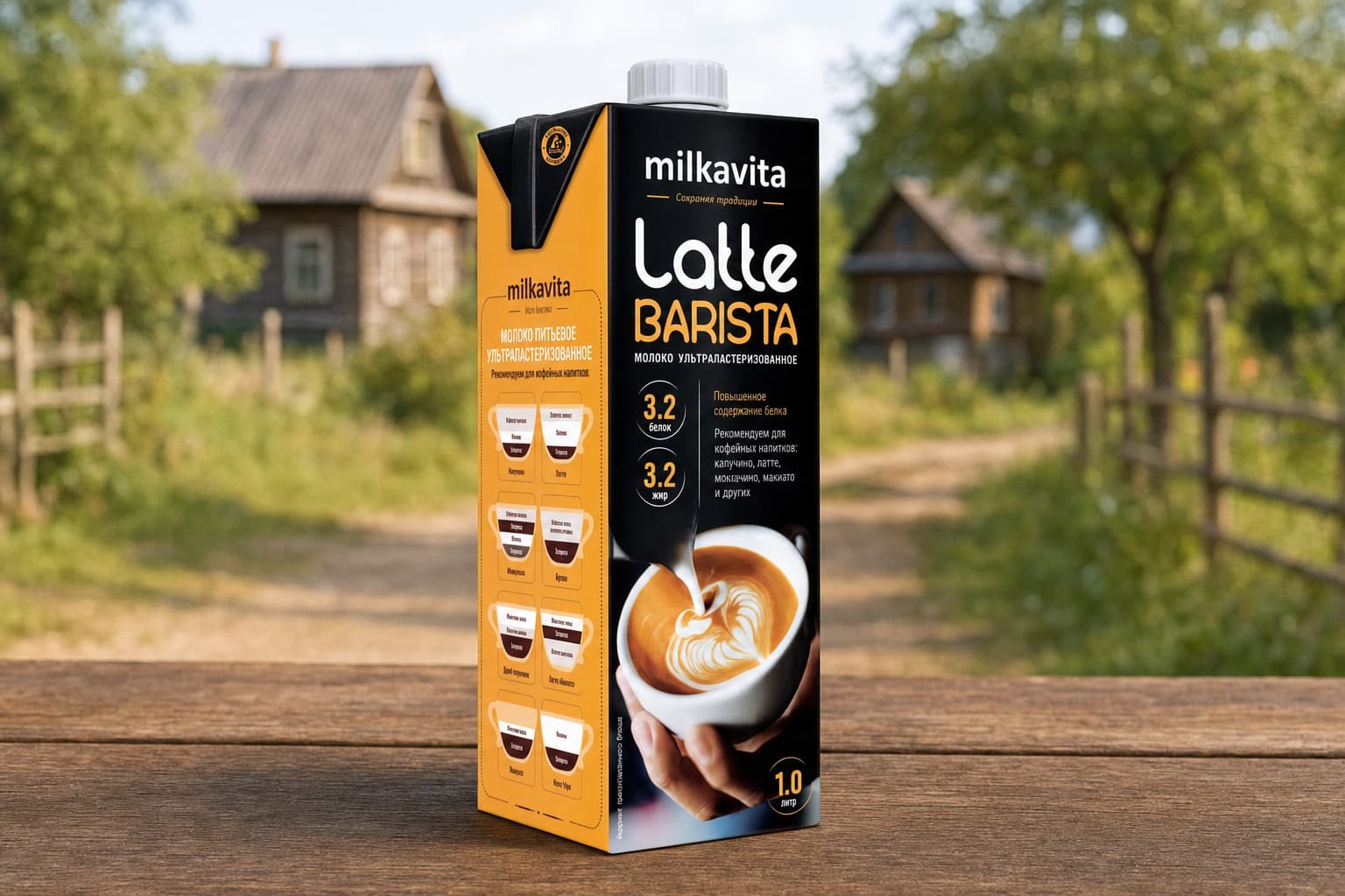 Молоко "Милкавита" 3,2% 1л Т.М. "LATTE BARISTA"