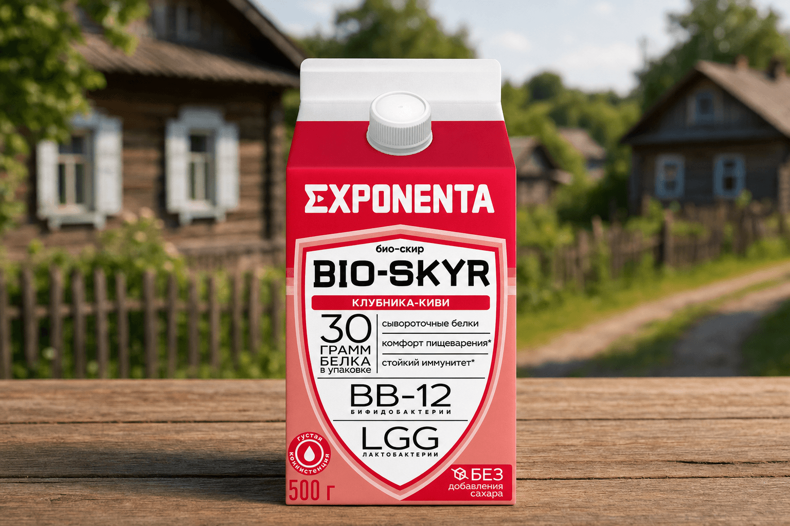 Напиток к.м. обезжир. с в.с. белка EXPONENTA BIO-SKYR 3 в 1 обогащенный бифидобактериями ВВ-12, с лактобактериями LGG, со вкусом клубника-киви 500г