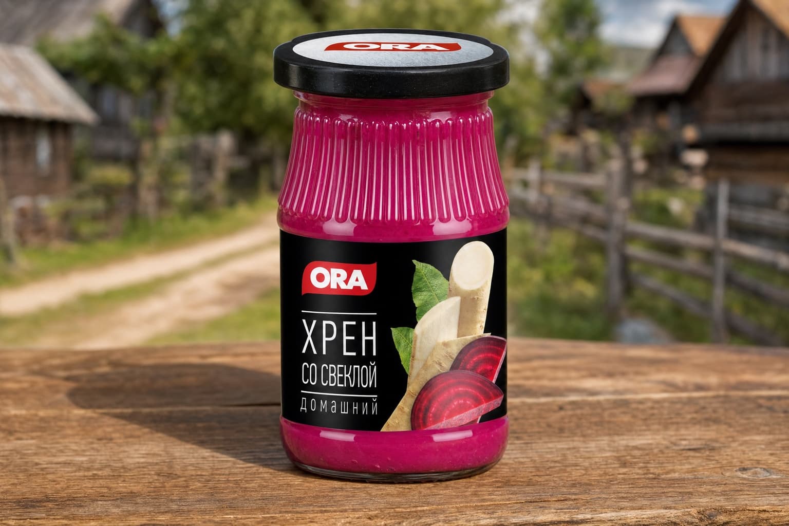 Хрен домашний со свеклой острый т.з. "ORA" в стеклянной банке твист-офф 170г