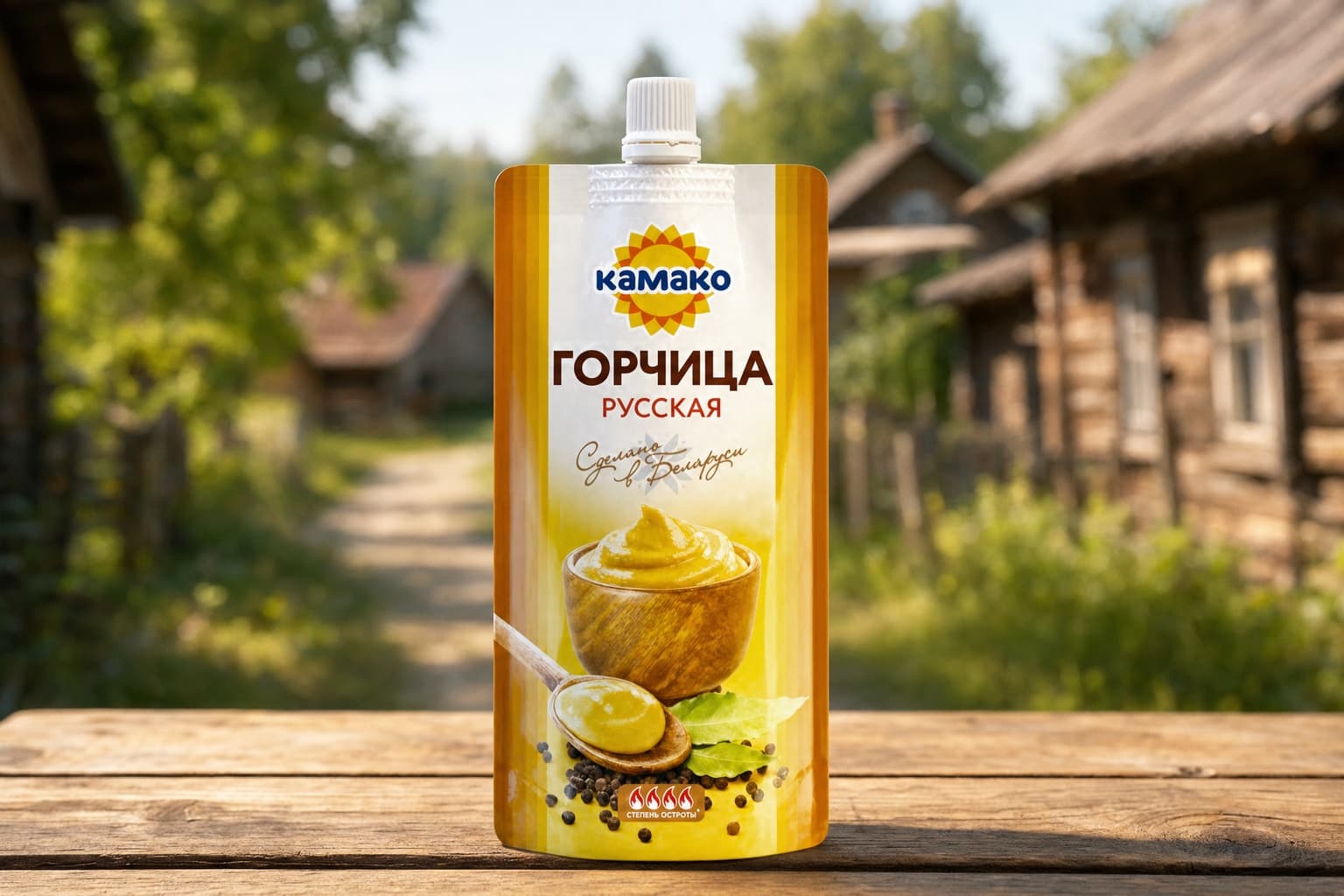 Горчица пищевая "Русская" т.з. "КАМАКО" в упаковке из комбинированной плёнки Дой-Пак 180 г