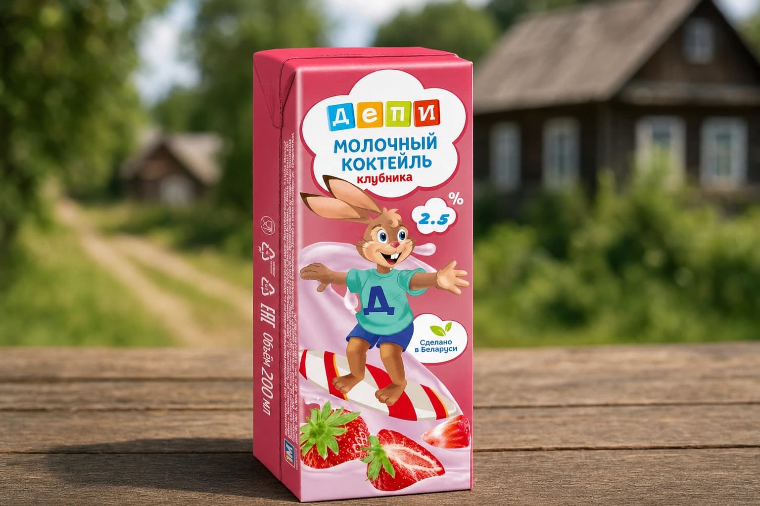 Коктейль молочный стер. ДЕПИ 2,5% тетра-брик с трубочкой 210 г клубника