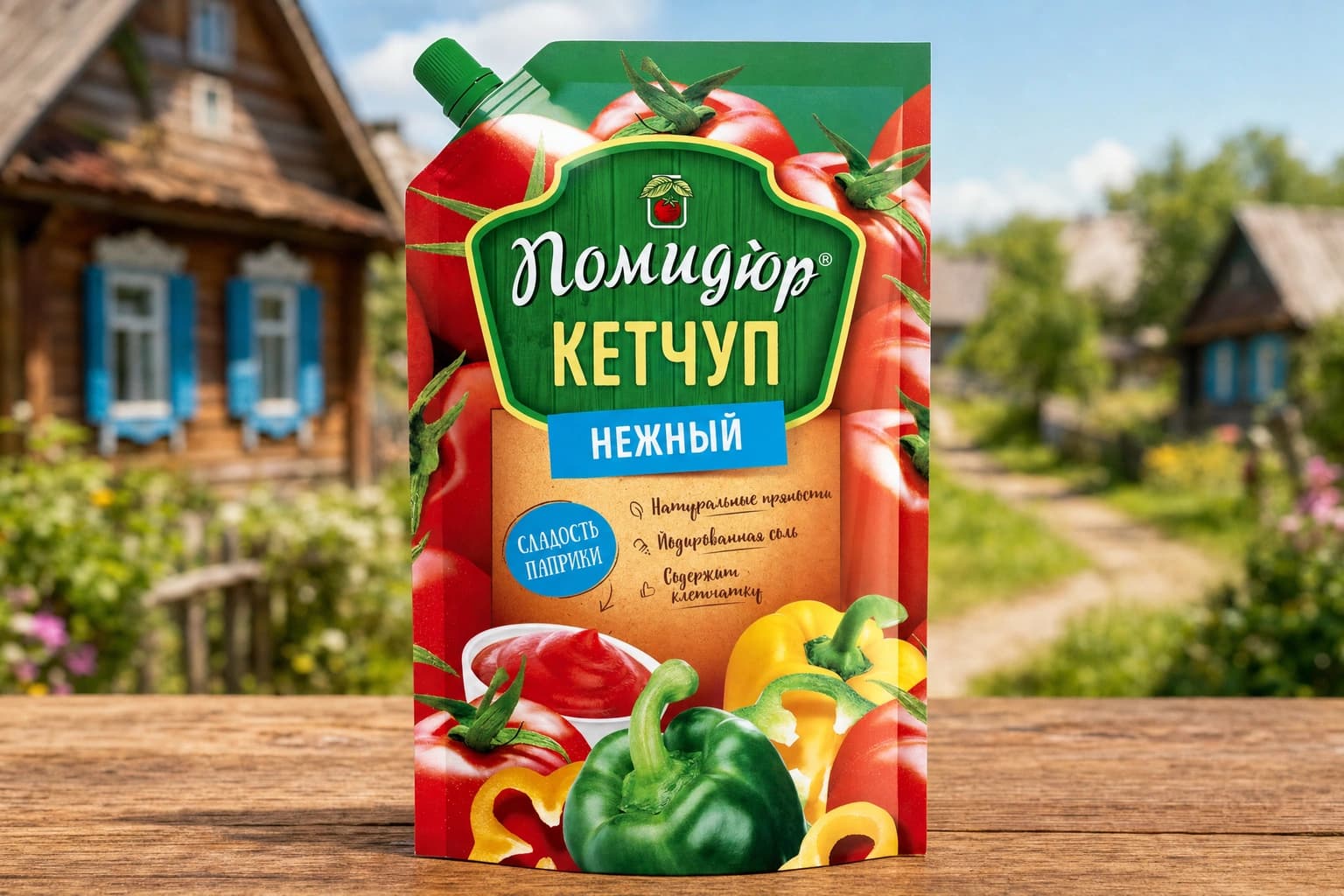 Кетчуп "Нежный" категория "Первая" нестерилизованный (с применением консерванта) т.з. "Помидюр" в упаковке из комбинированных материалов Дой-Пак 270 г