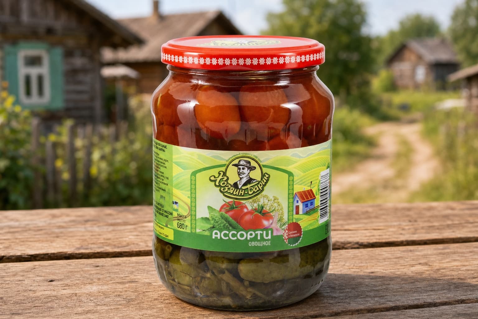 Ассорти марин. пастериз. (томаты и огурцы) (уксус) III-82-720 м.н.680г Хозяин-Барин (Стекло) 