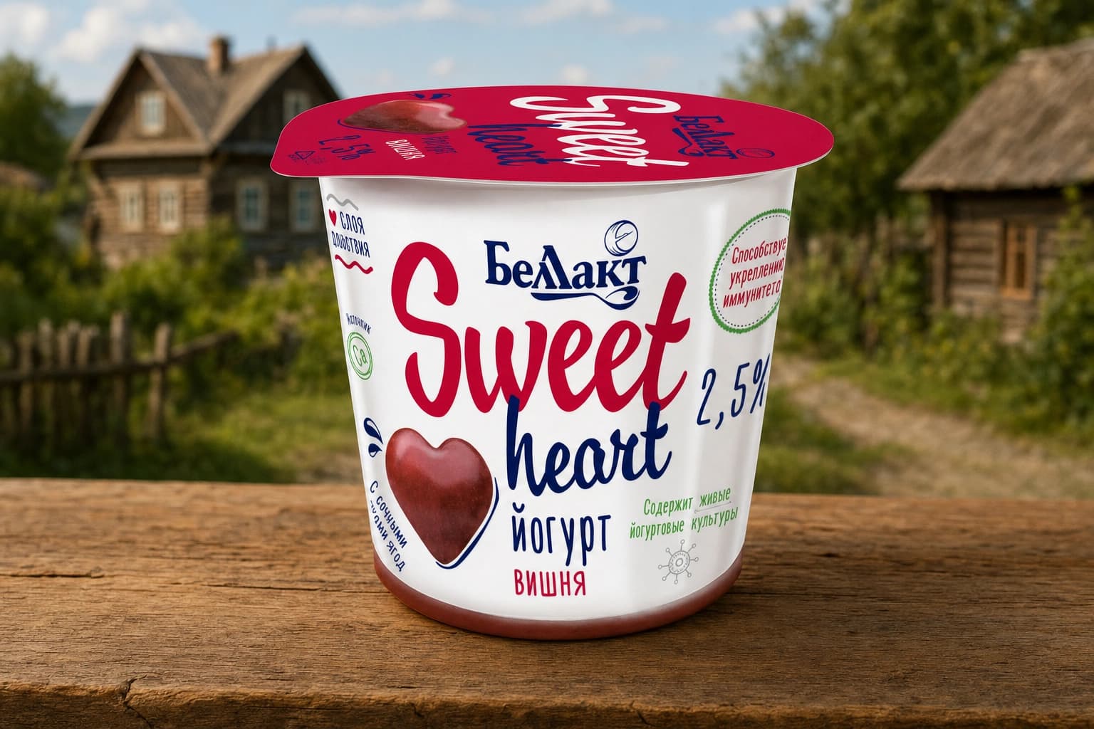 Йогурт двухслойный "Sweet heart" с наполнителем "Вишня" 2,5% жирности 
