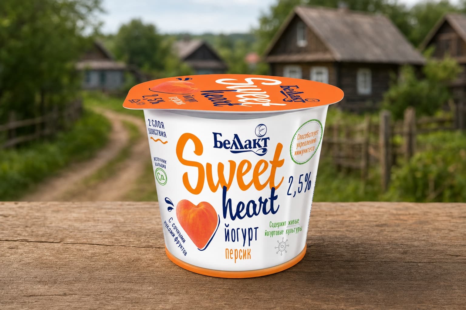 Йогурт двухслойный "Sweet heart" с наполнителем "Персик" 2,5% жирности 