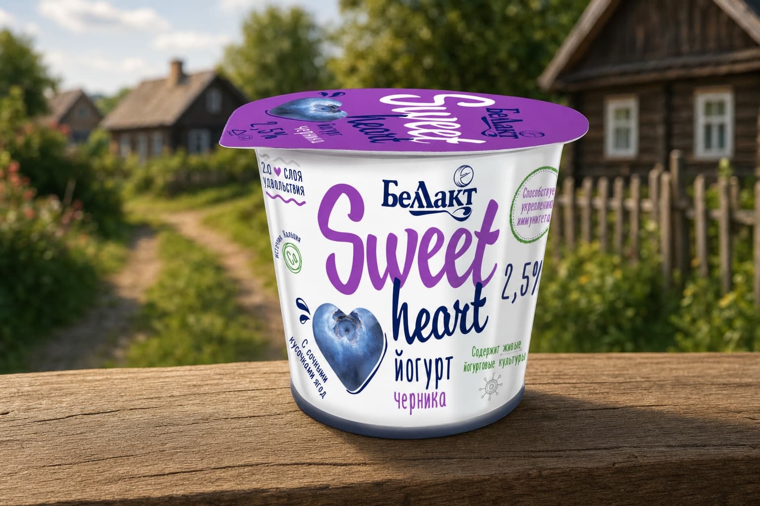 Йогурт двухслойный "Sweet heart" с наполнителем "Черника" 2,5% жирности 