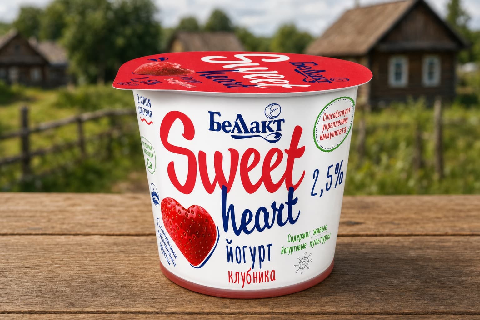 Йогурт двухслойный "Sweet heart" с наполнителем "Клубника" 2,5% жирности 
