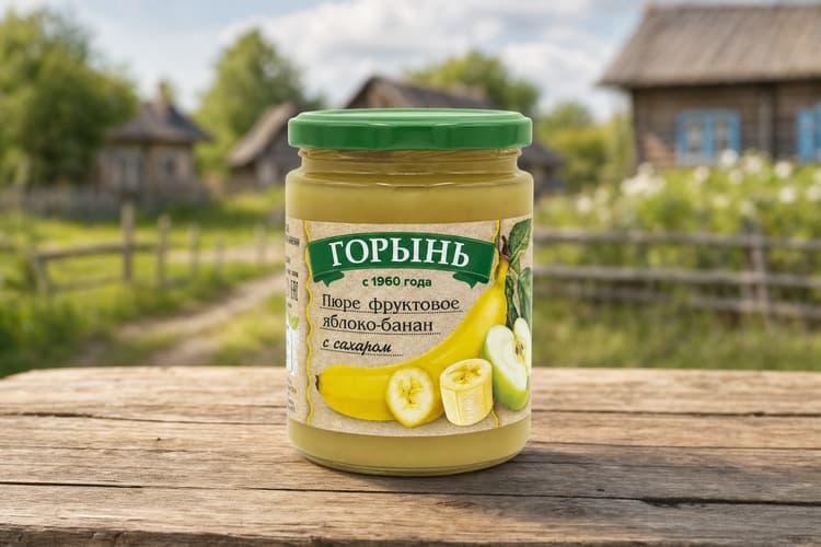 Пюре фруктовое яблоко-банан с сахаром 430г ТМ "ГОРЫНЬ"