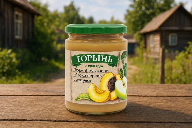 Пюре фруктовое яблоко-персик с сахаром 430г ТМ "ГОРЫНЬ"