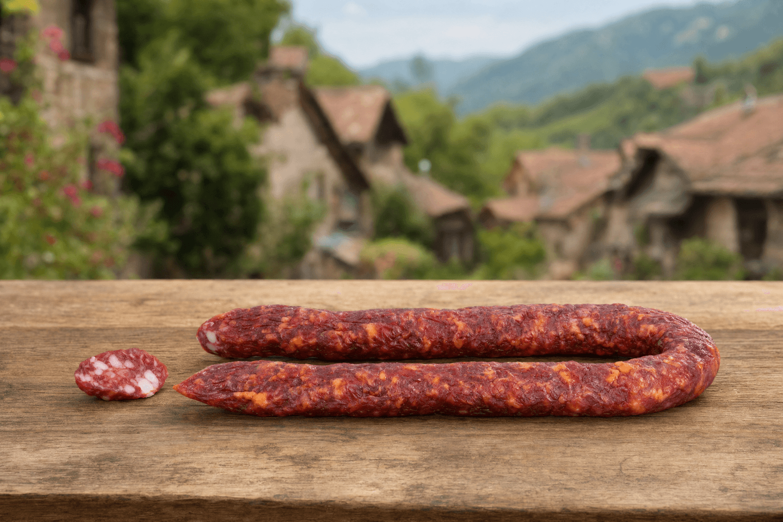 Колбаса полусухая Салями Трюфель. Мясное колбасное изделие сырокопченое. 
