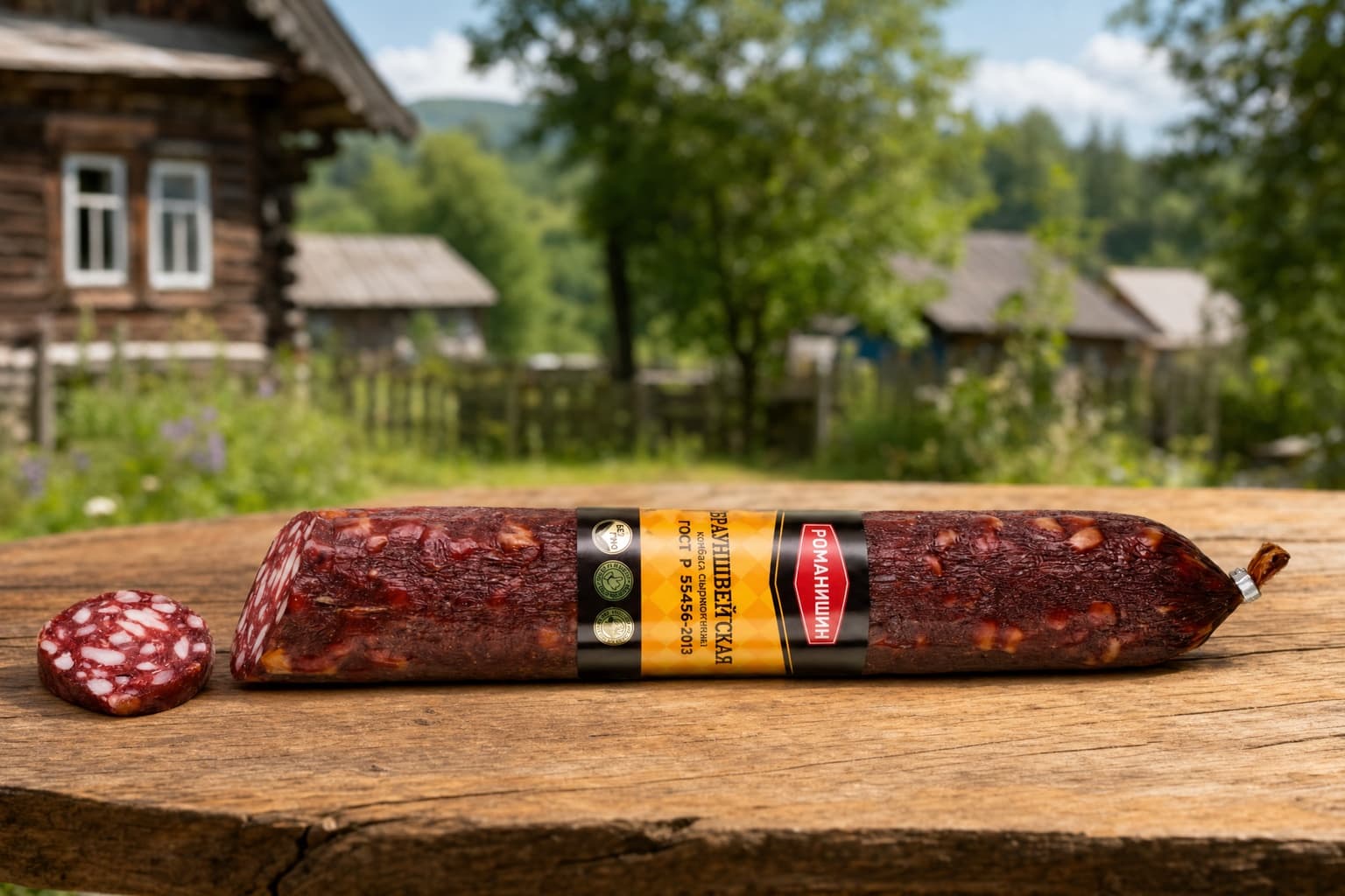 Колбаса полусухая "Брауншвейгская". Мясное сырокопченое колбасное изделие категории А.