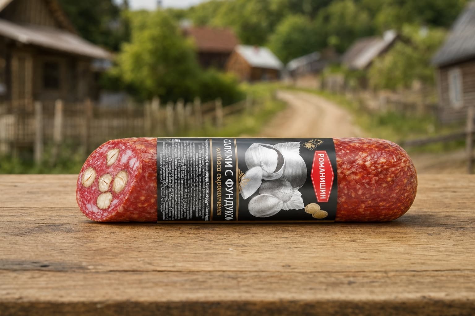 Колбаса полусухая "Салями с фундуком" Мясное колбасное изделие сырокопченое ( 1/2 батона)