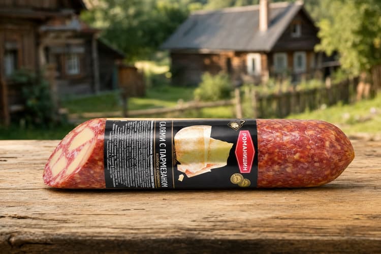 Колбаса полусухая "Салями с пармезаном" Мясное колбасное изделие сырокопченое (1/2 батона)