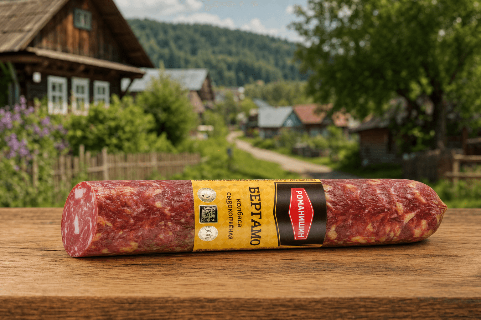 Колбаса полусухая "Бергамо". Мясное колбасное изделие сырокопченое.