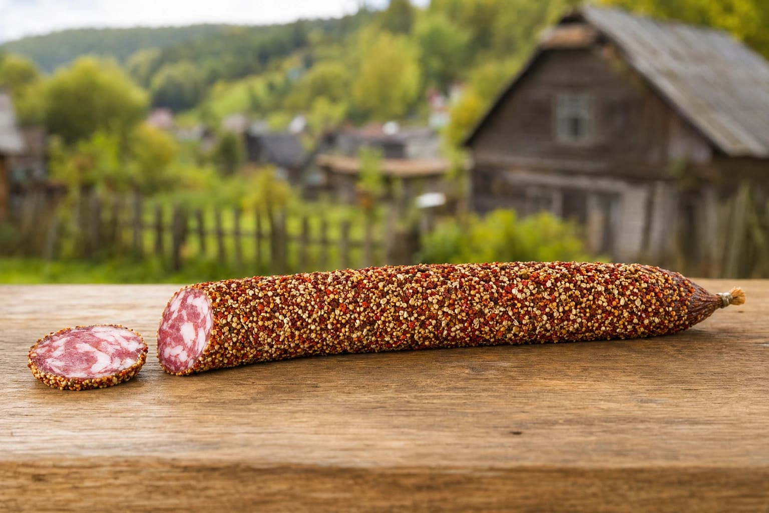 Колбаса полусухая "Сальчичон". Мясное колбасное изделие сырокопченое.(в обсыпке)