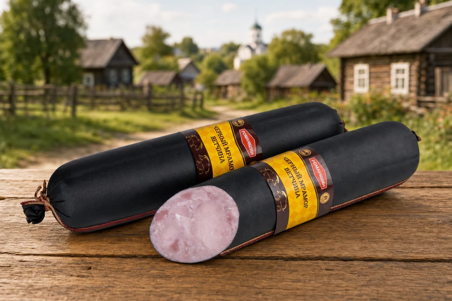 Ветчина "Черный мрамор". Мясное колбасное изделие вареное, категория А.