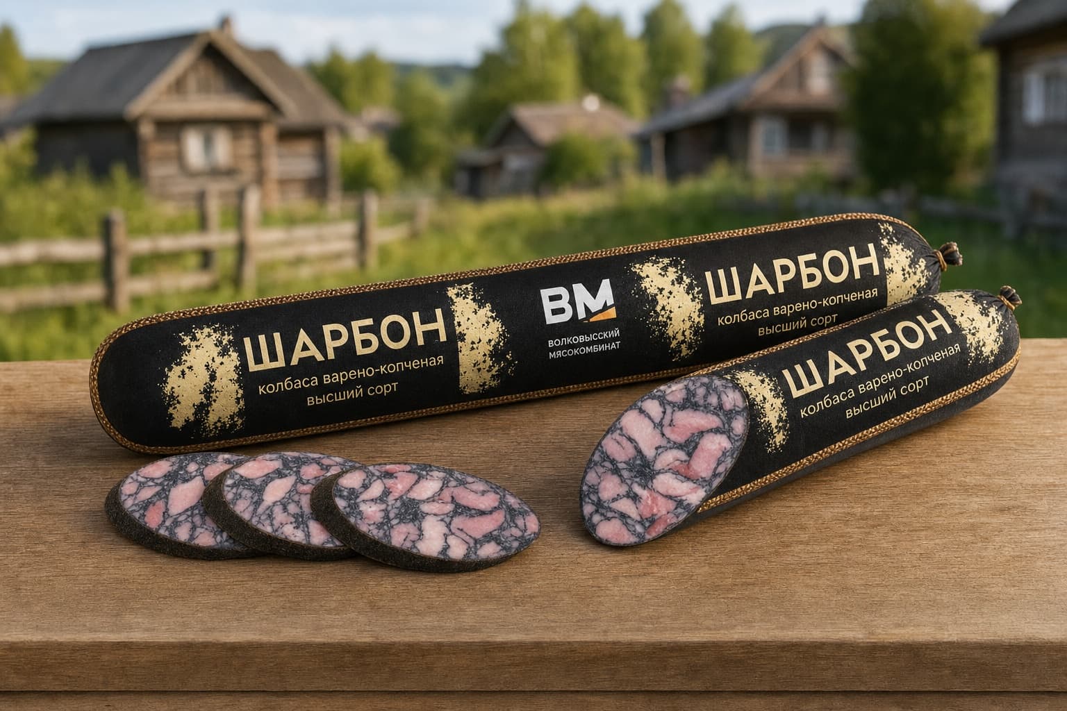Колбаса. В/К "Сервелат Шарбон" мяс.в/с черн. текстиль (ВОЛКОВЫССК)