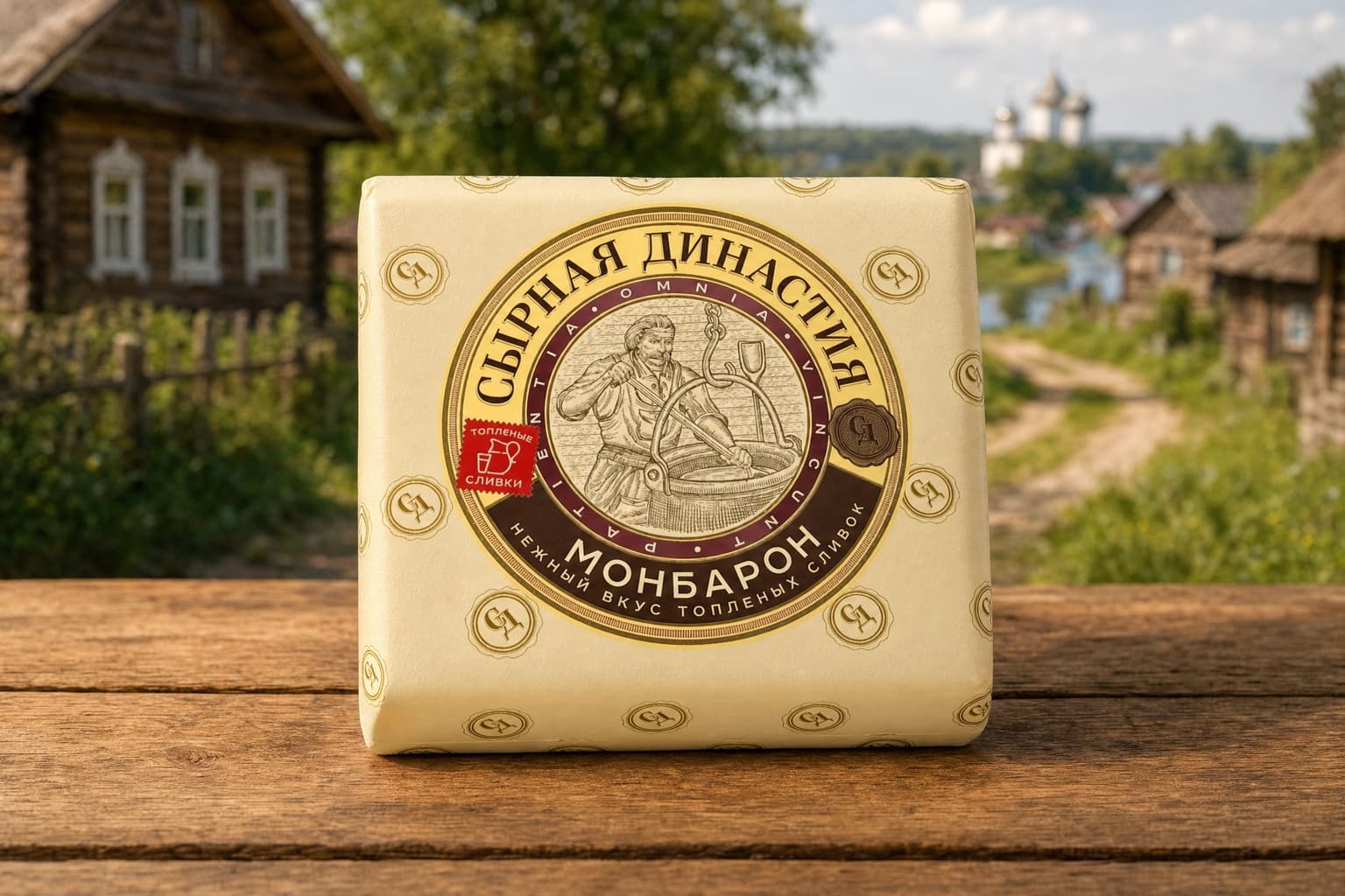 Сыр полутвердый с ароматом топленых сливок "Монбарон" 50% ТЗ "Сырная Династия" четверть Кобрин