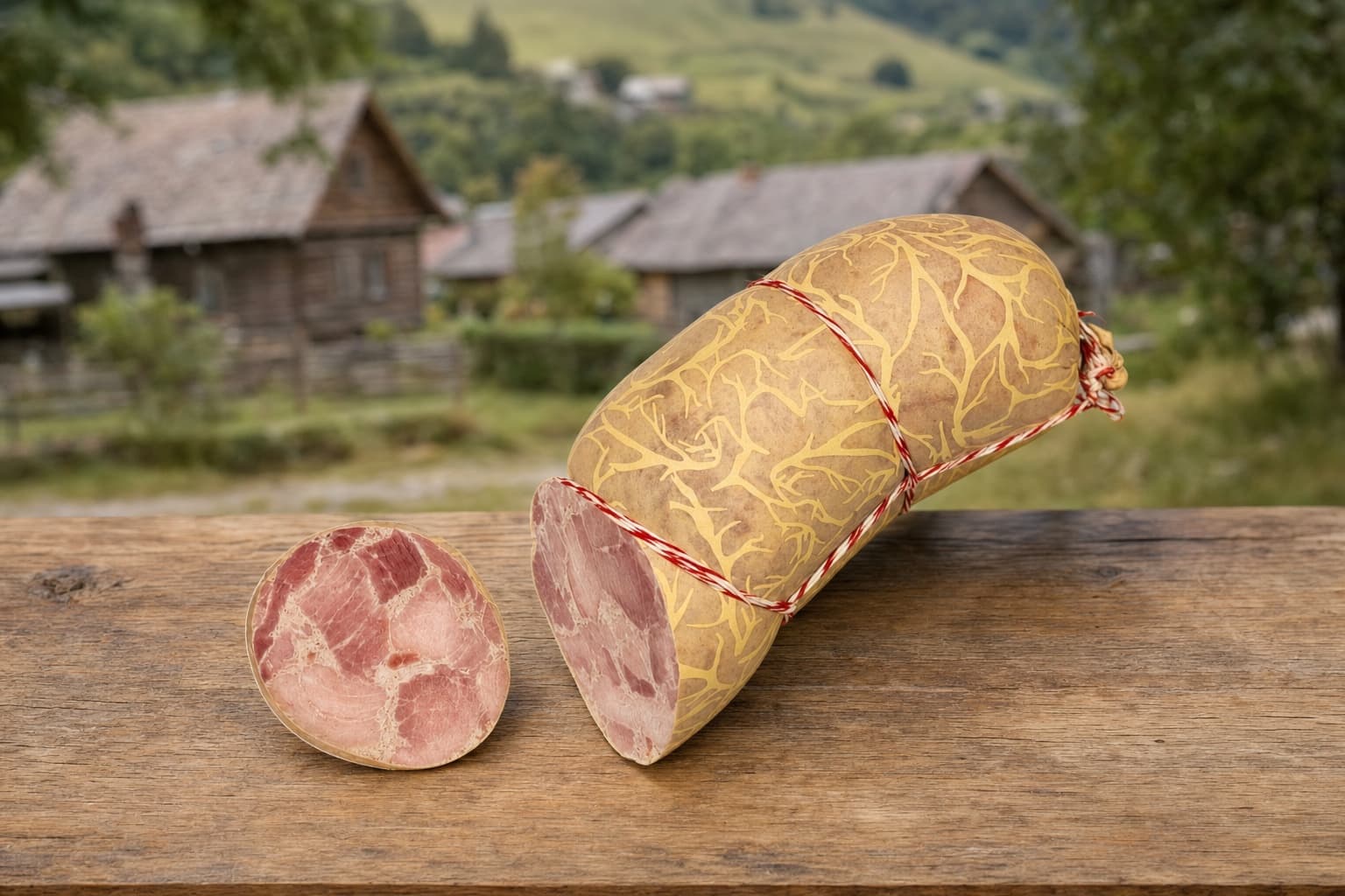 Ветчина "Белый мрамор".  Мясное колбасное изделие вареное, категория А. 1/2 батона