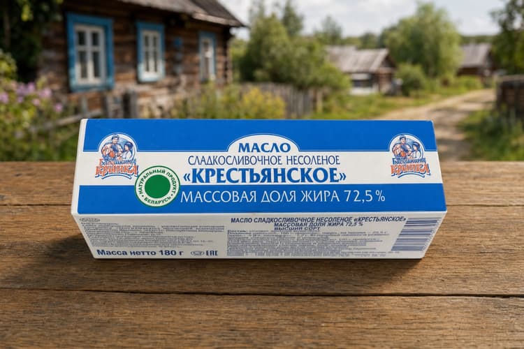 Масло сладкосливочное несоленое "Крестьянское" 72,5% фасованное брусок 0,18 кг ОАО Бабушкина Крынка