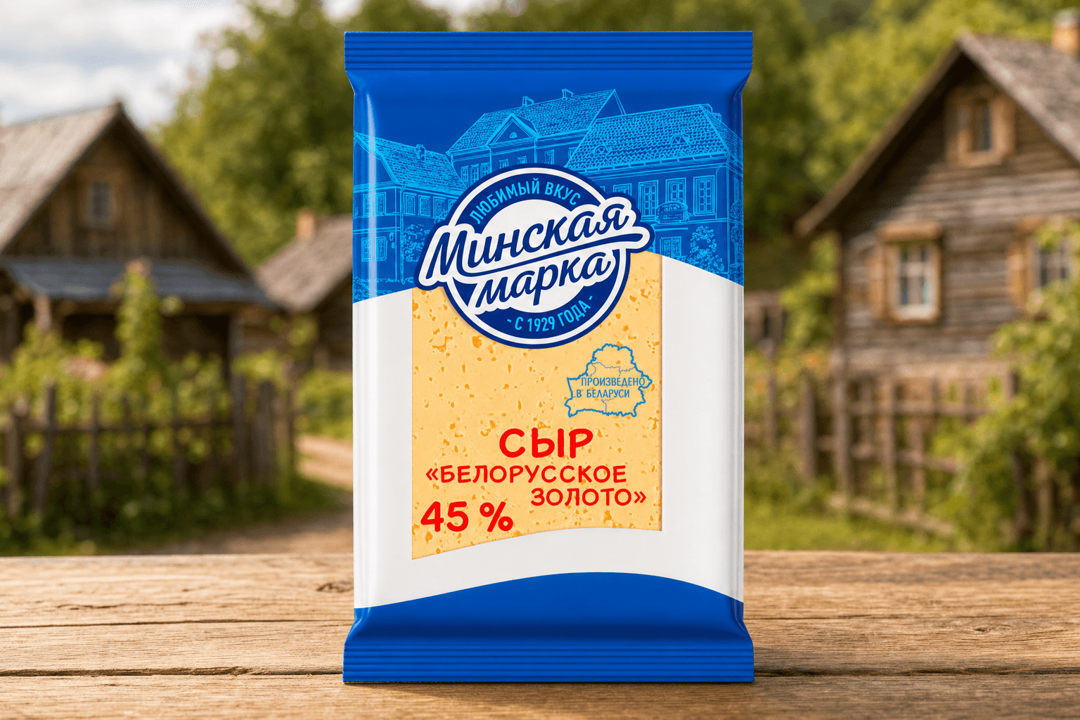 Сыр фас. "Белорусское золото" 45% ж. 200 г ТМ "Минская марка"