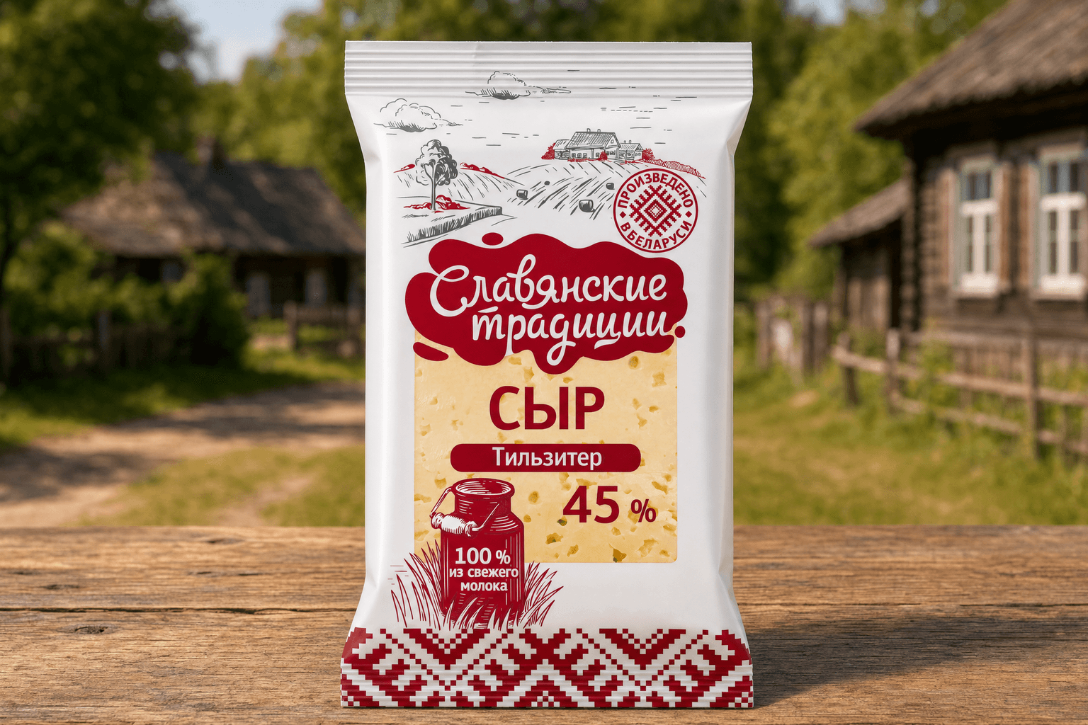 Сыр фас. "Тильзитер" 45% ж. 200 г ТМ "Славянские традиции" 