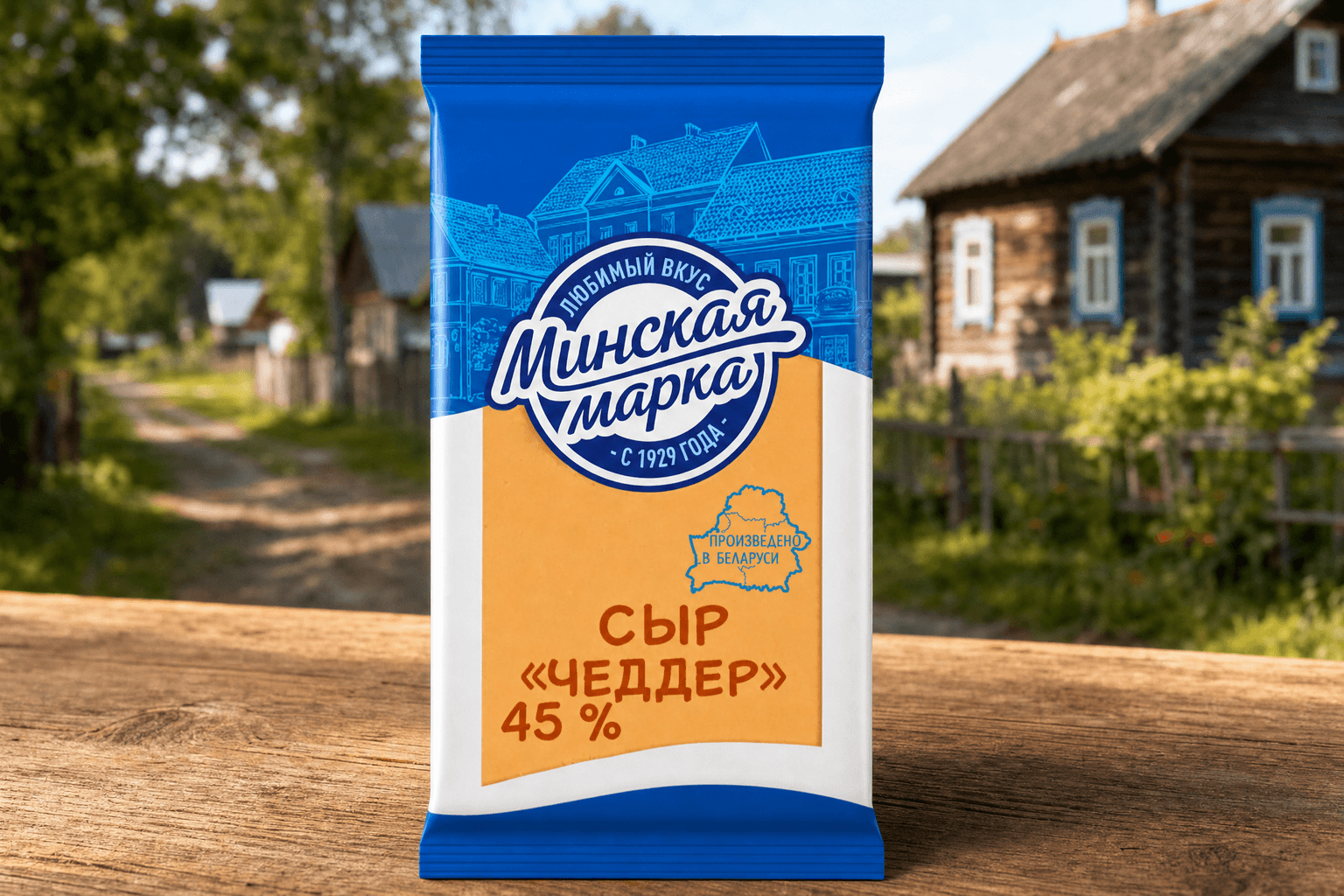 Сыр фас. "Чеддер" 45% ж. 200 г ТМ "Минская марка"