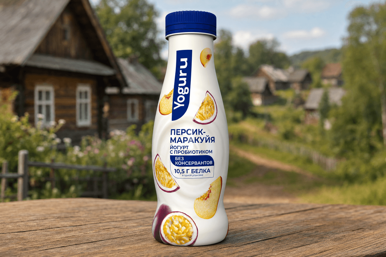 Йогурт, обогащ. пробиотиком, с фрукт.нап. Персик-Маракуйя м.д.ж. 1,5% Yoguru