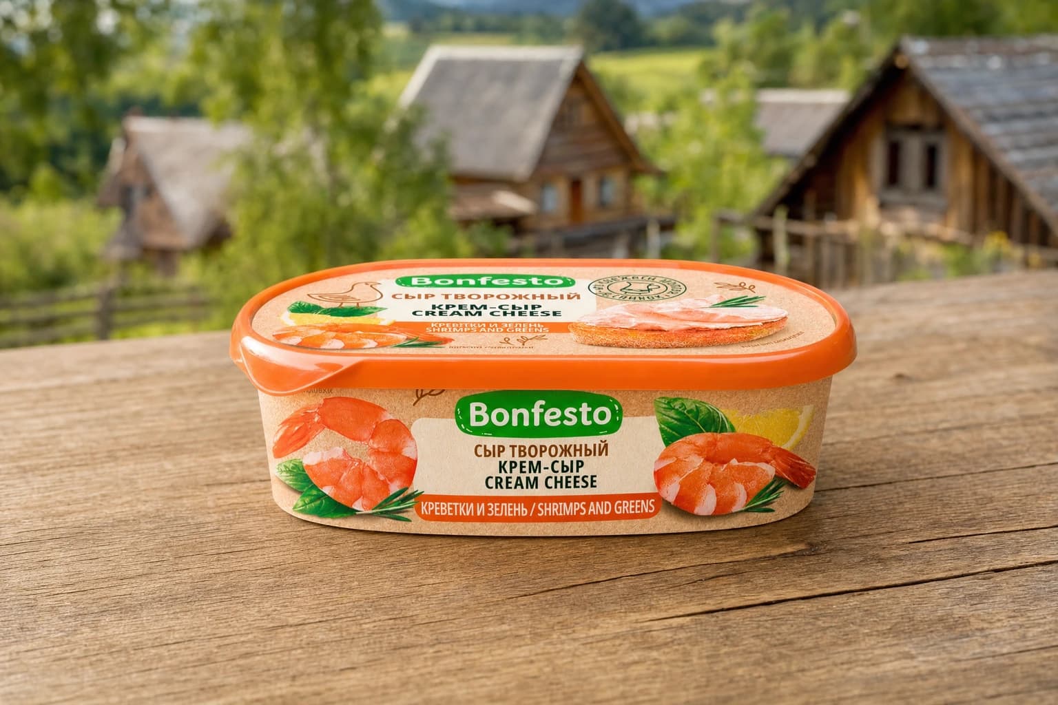 Сыр творожный "Кремчиз воздушный" с наполителем "Со вкусом креветки и зеленью", жир. 65% 140г (Туровский МК. ТМ  Bonfesto)