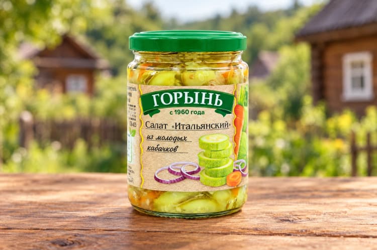 Салат "Итальянский" из молодых кабачков стерилизованный  ТМ "ГОРЫНЬ" 